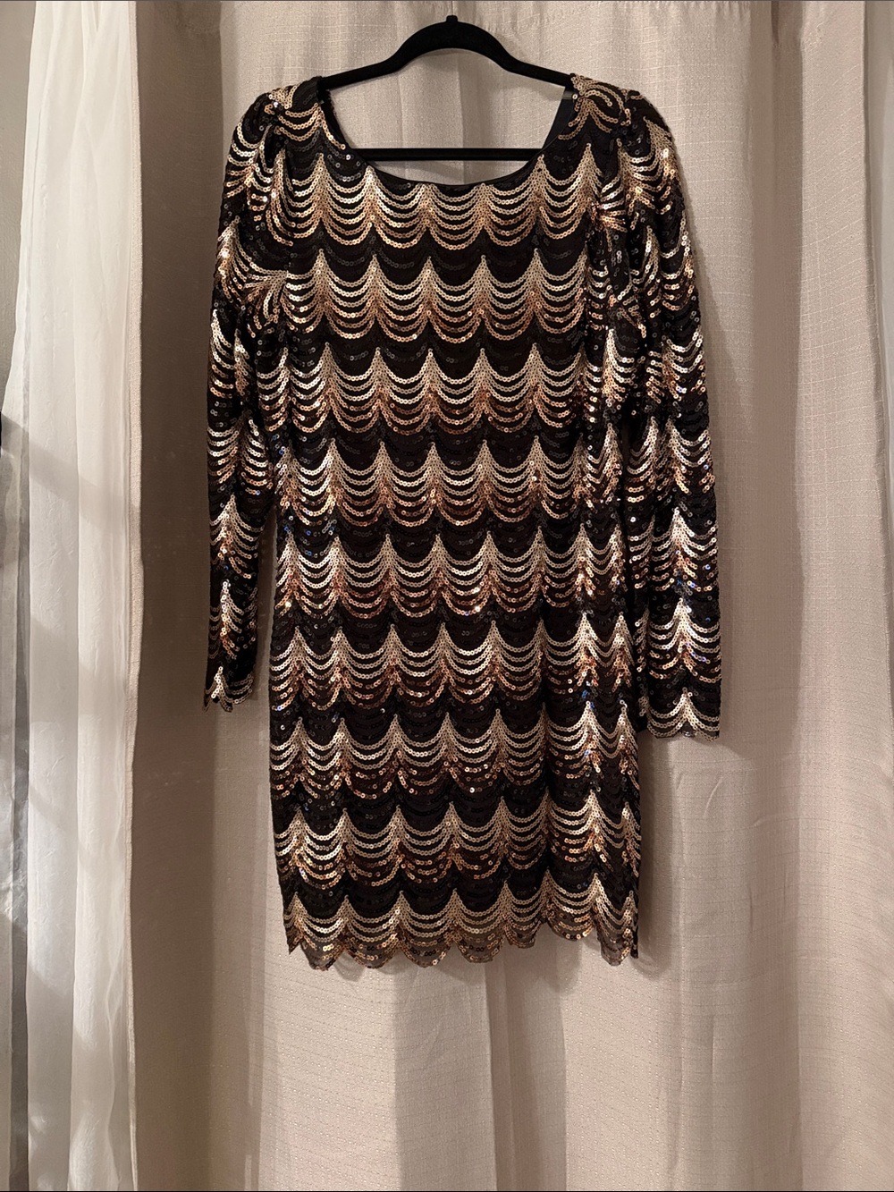 Charlotte Russe Black and Gold Sequin Long Sleeve Dress